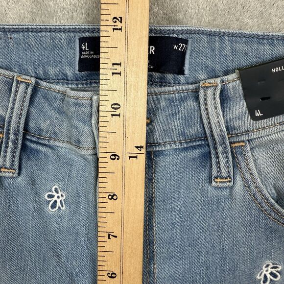 Hollister Jeans Womens 27L Blue Cotton Denim High Rise Flare Soft Stretch Floral - Picture 7 of 14
